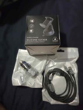 Car Accessory Bundle: Phone Mount, USB Charger & Bling Cable